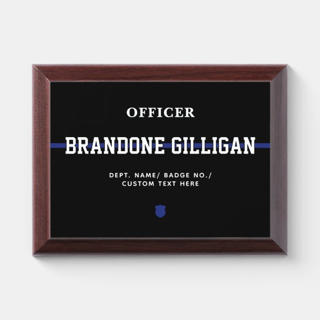 Personalized Police Officer Thin Blue Line Award Plaque (Horizontal)