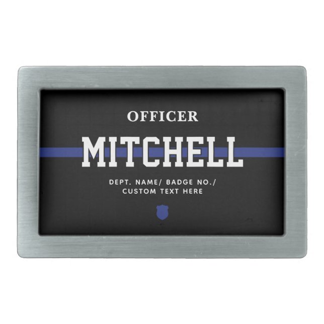 Personalized Police Officer Thin Blue Line Belt Buckle (Front)