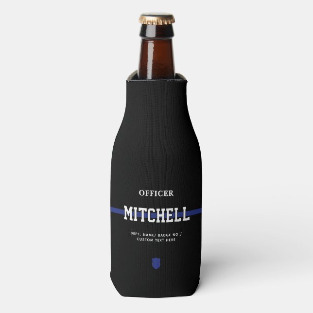 Personalized Police Officer Thin Blue Line Bottle Cooler (Bottle Front)