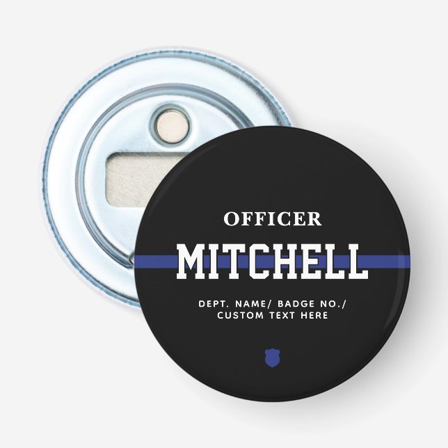 Personalized Police Officer Thin Blue Line Bottle Opener (Front)