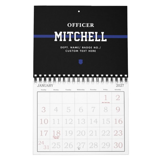Personalized Police Officer Thin Blue Line Calendar (Jan 2027)