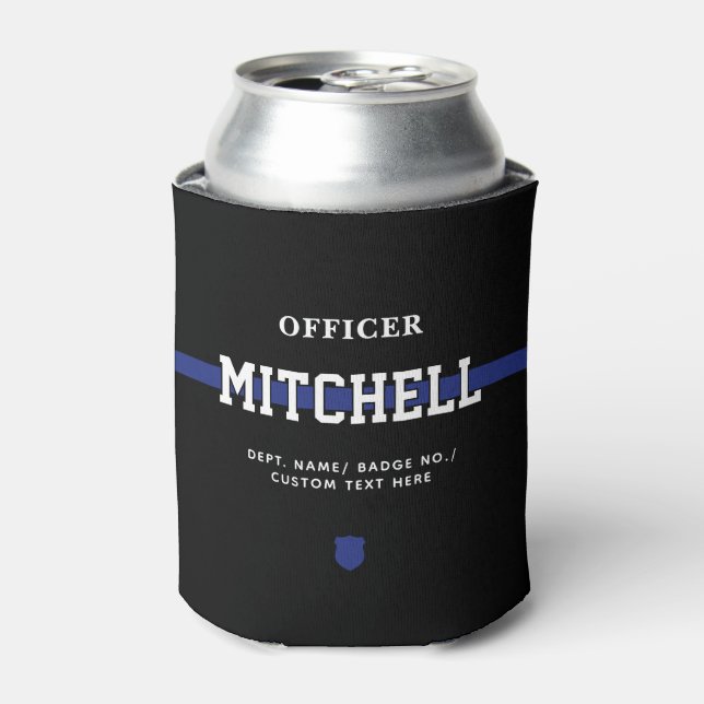Personalized Police Officer Thin Blue Line Can Cooler (Can Front)