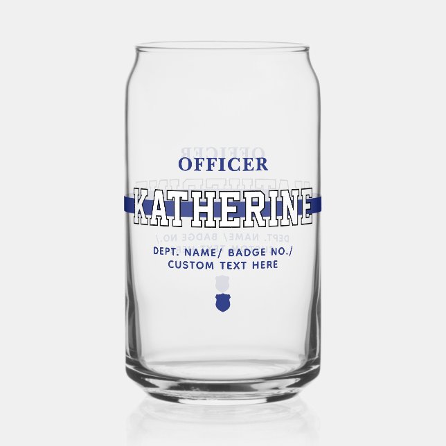 Personalized Police Officer Thin Blue Line Can Glass (Front)