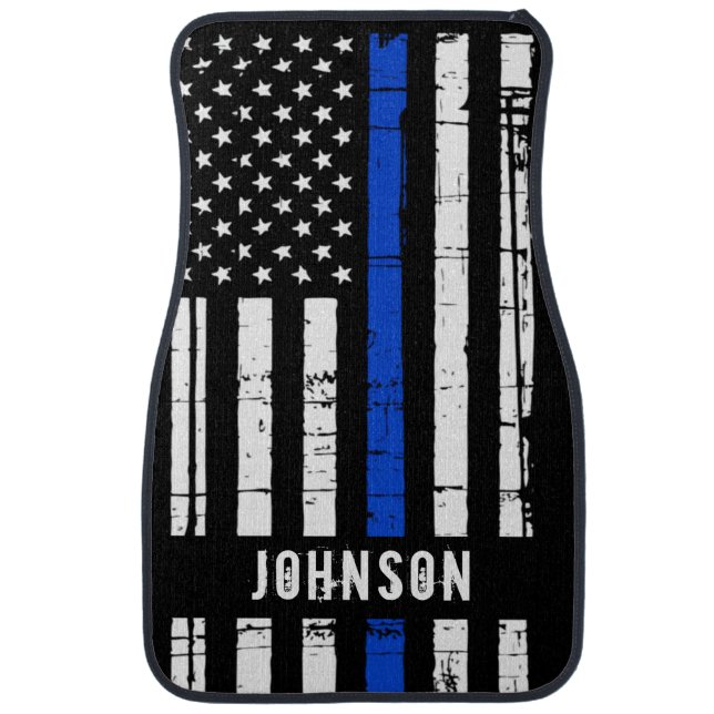 Personalized Police Officer Thin Blue Line Car Floor Mat (Front)