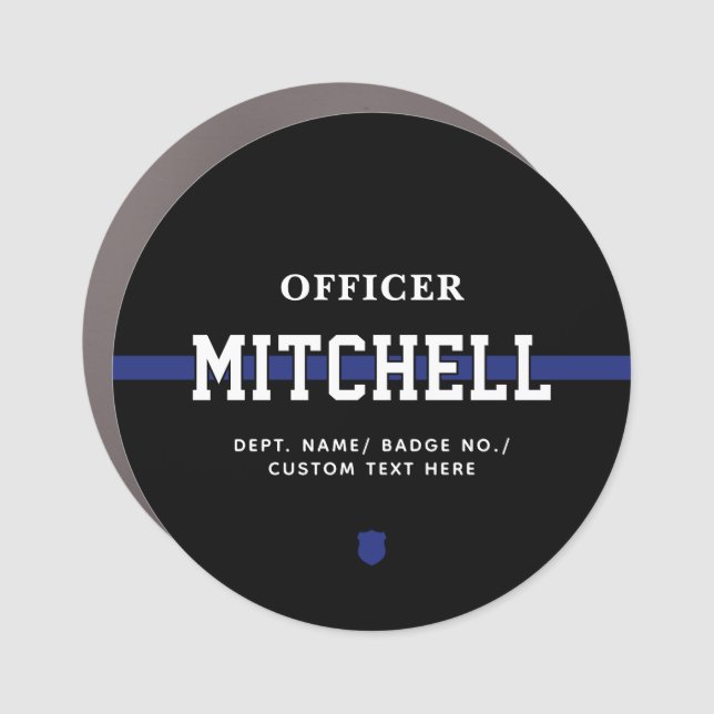 Personalized Police Officer Thin Blue Line Car Magnet (Front)