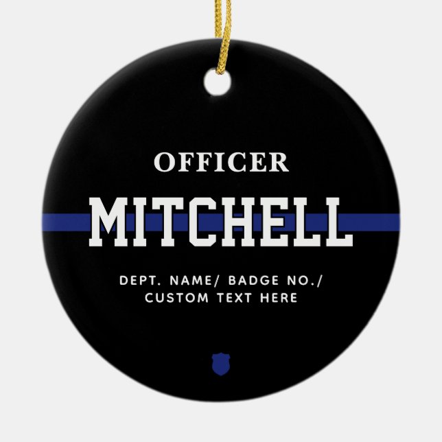 Personalized Police Officer Thin Blue Line Ceramic Ornament (Front)