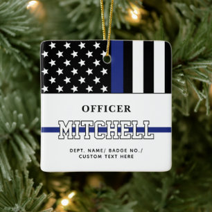 Personalized Police Officer Thin Blue Line Ceramic Ornament