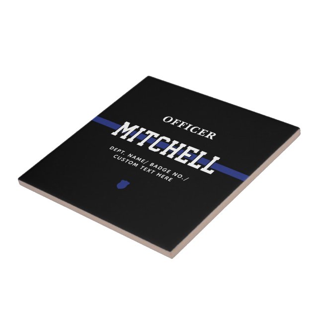 Personalized Police Officer Thin Blue Line Ceramic Tile (Side)