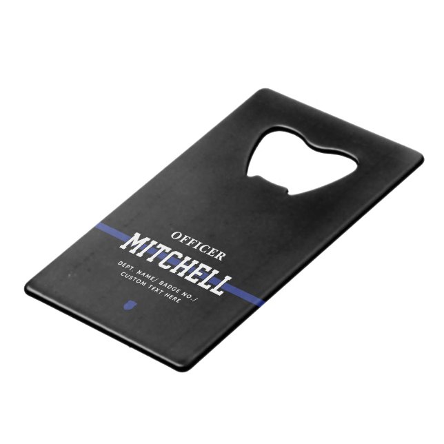 Personalized Police Officer Thin Blue Line Credit Card Bottle Opener (Front Angled)