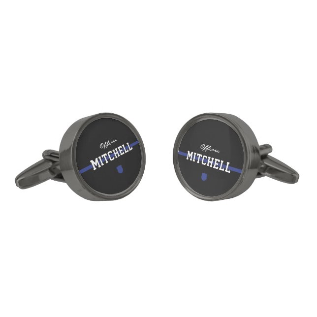 Personalized Police Officer Thin Blue Line Cufflinks (Angled)