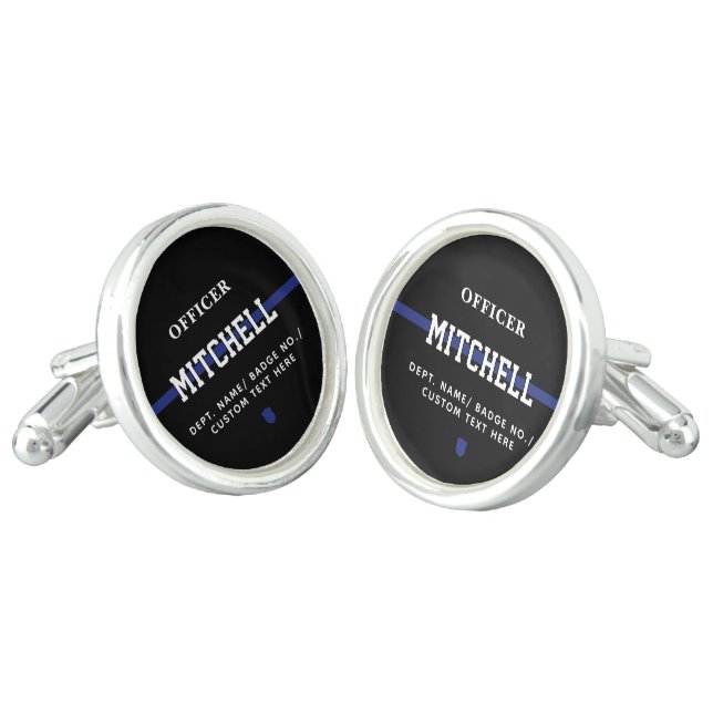 Personalized Police Officer Thin Blue Line Cufflinks (Angled)