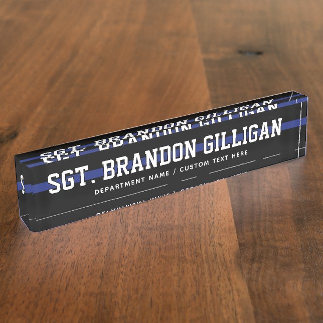 Personalized Police Officer Thin Blue Line Desk Name Plate (Side)