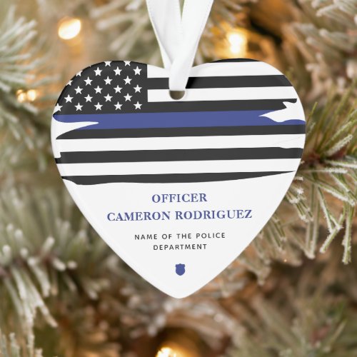 Personalized Police Officer Thin Blue Line Flag Ornament