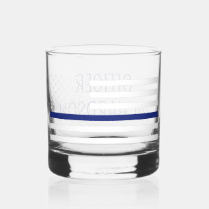 Personalized Police Officer Thin Blue Line Flag Whiskey Glass