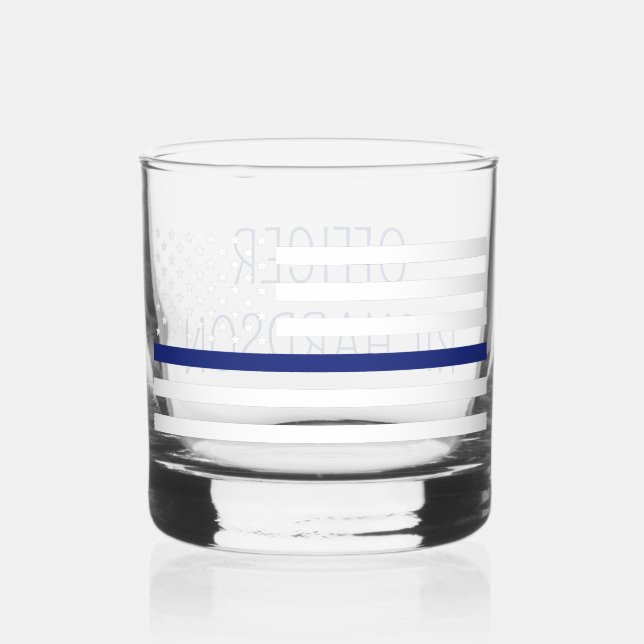 Personalized Police Officer Thin Blue Line Flag Whiskey Glass (Front)