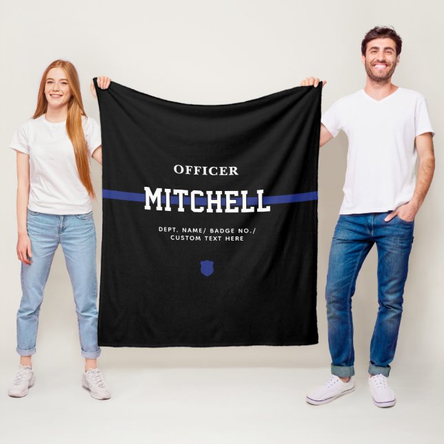 Personalized Police Officer Thin Blue Line Fleece Blanket (In Situ)