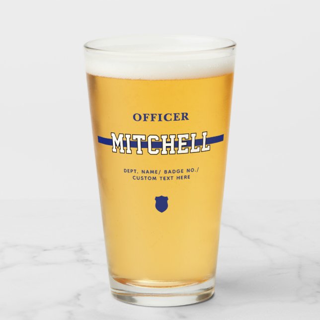 Personalized Police Officer Thin Blue Line Glass (Front Filled)