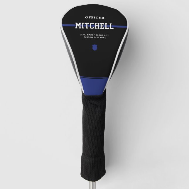 Personalized Police Officer Thin Blue Line Golf Head Cover (Front)