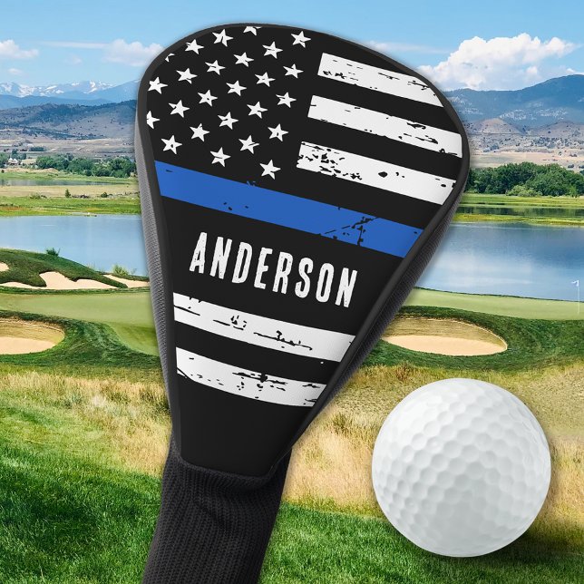 Personalized Police Officer Thin Blue Line Golf Head Cover (Creator Uploaded)