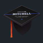 Personalized Police Officer Thin Blue Line Graduation Cap Topper<br><div class="desc">Personalized Thin Blue Line Police Officer Gifts</div>