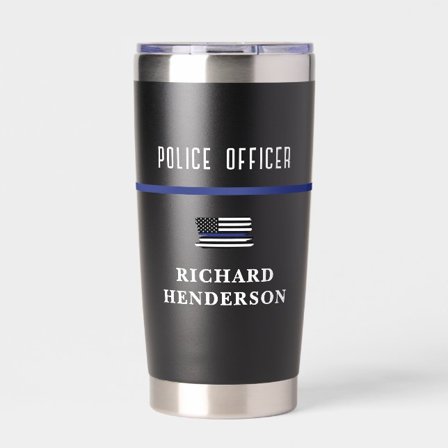 Personalized Police Officer Thin Blue Line Insulated Tumbler (Front)