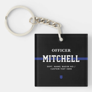 Personalized Police Officer Thin Blue Line Keychain