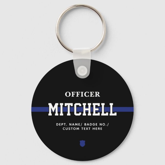Personalized Police Officer Thin Blue Line Keychain (Front)