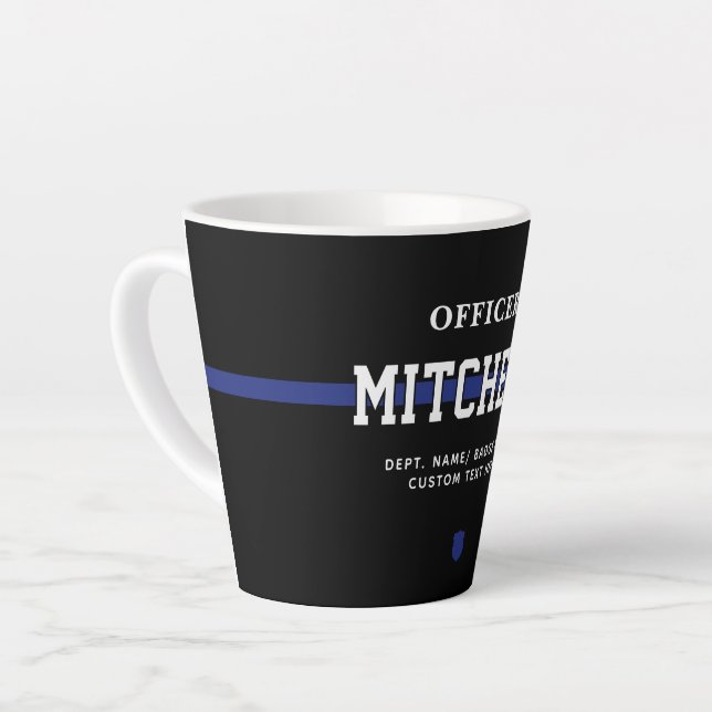 Personalized Police Officer Thin Blue Line Latte Mug (Left Angle)