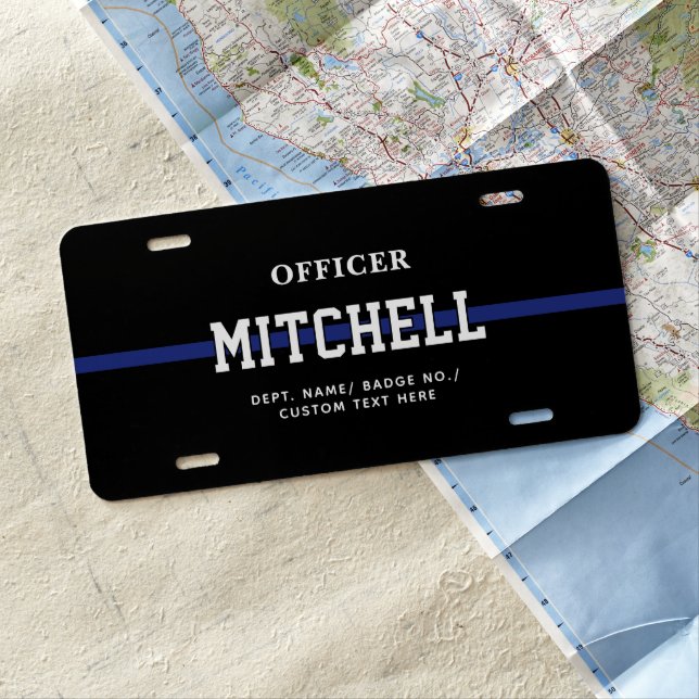 Personalized Police Officer Thin Blue Line License Plate (In Situ)