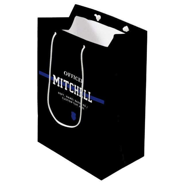 Personalized Police Officer Thin Blue Line Medium Gift Bag (Front Angled)
