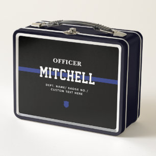 Personalized Police Officer Thin Blue Line Metal Lunch Box