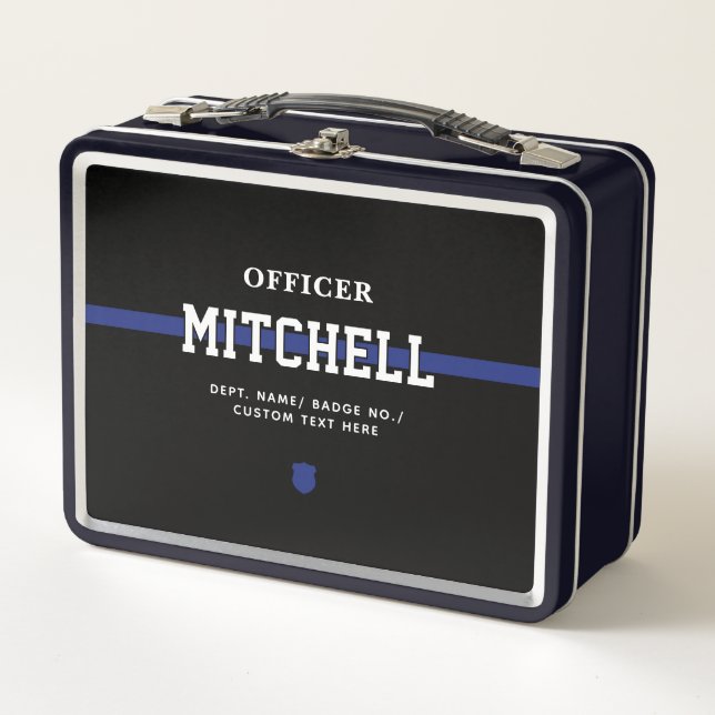 Personalized Police Officer Thin Blue Line Metal Lunch Box (Front)
