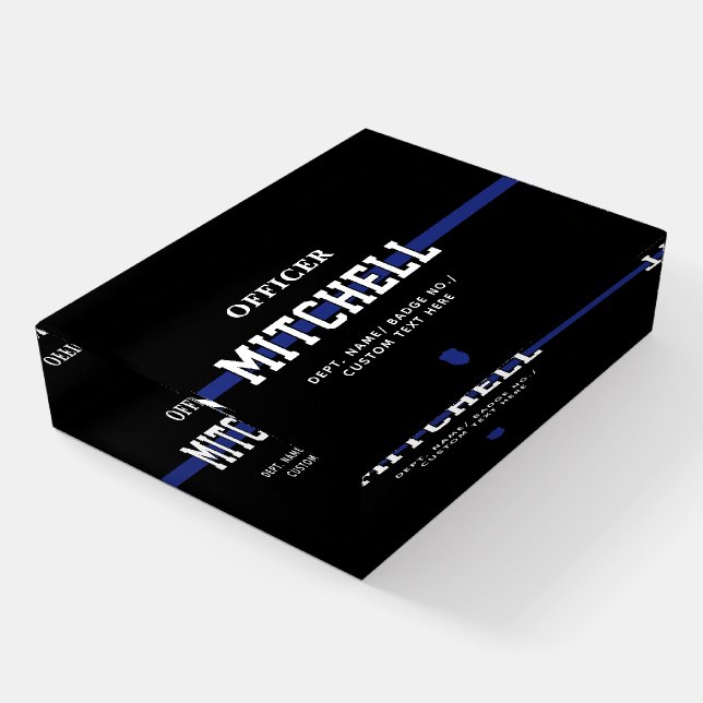 Personalized Police Officer Thin Blue Line Paperweight (Angled)