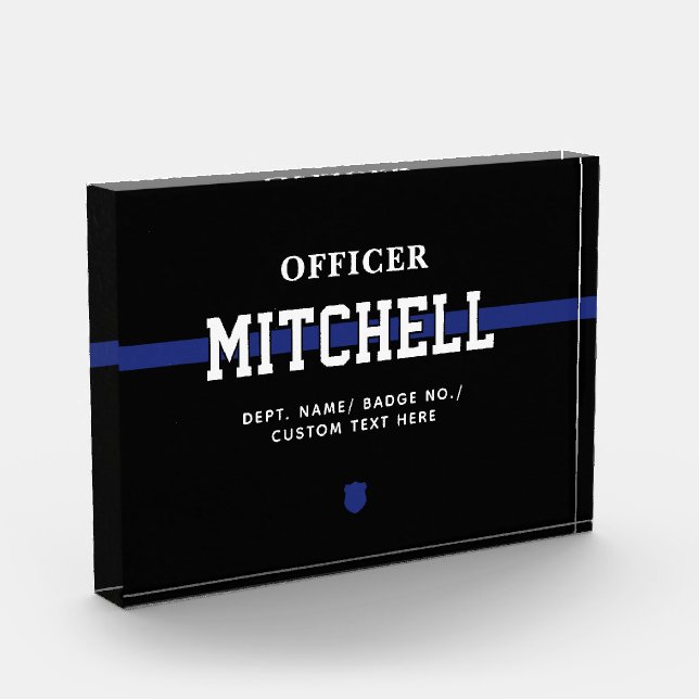 Personalized Police Officer Thin Blue Line Photo Block (Left)