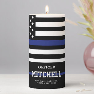 Personalized Police Officer Thin Blue Line Pillar Candle