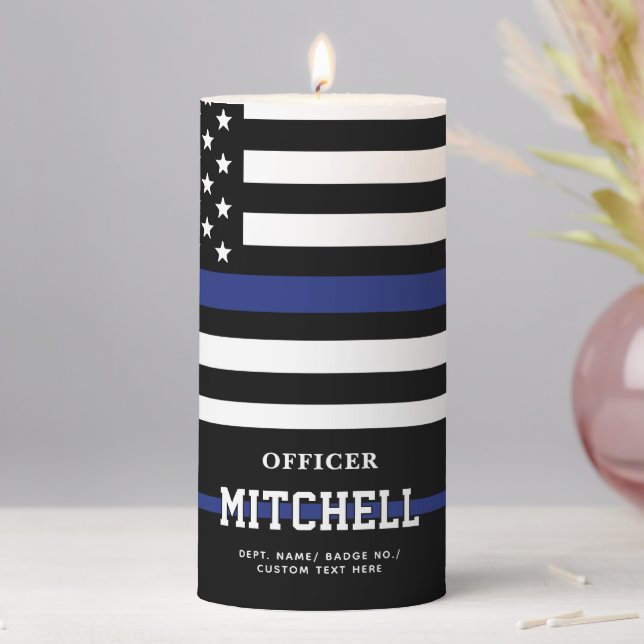 Personalized Police Officer Thin Blue Line Pillar Candle (In Situ)