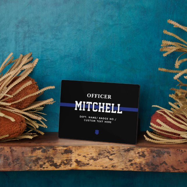 Personalized Police Officer Thin Blue Line Plaque (Side)