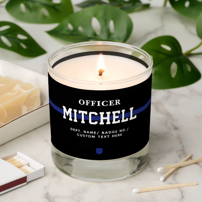 Personalized Police Officer Thin Blue Line Scented Candle (Lit)