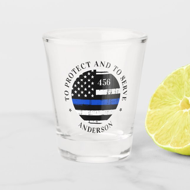 Personalized Police Officer Thin Blue Line Shot Glass (Front)