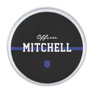 Personalized Police Officer Thin Blue Line Silver Finish Lapel Pin