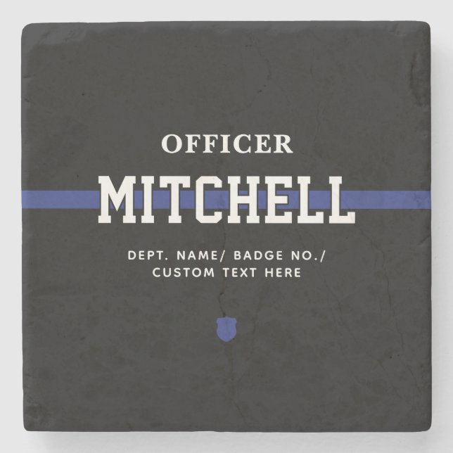 Personalized Police Officer Thin Blue Line Stone Coaster (Front)