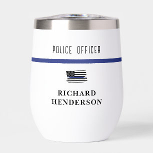 Personalized Police Officer Thin Blue Line Thermal Wine Tumbler