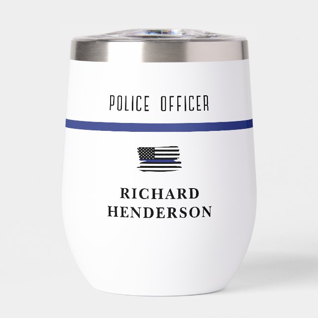 Personalized Police Officer Thin Blue Line Thermal Wine Tumbler (Front)