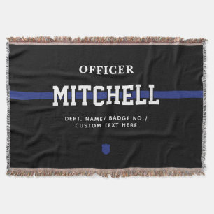 Personalized Police Officer Thin Blue Line Throw Blanket