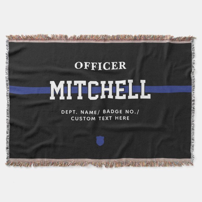 Personalized Police Officer Thin Blue Line Throw Blanket (Front)