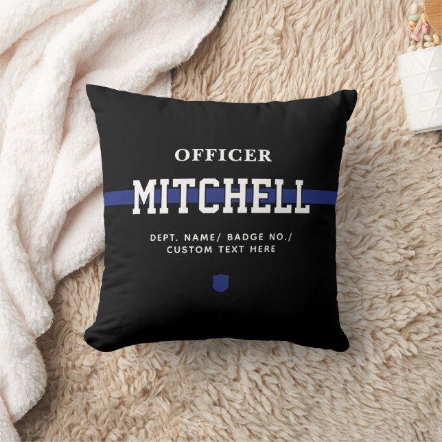 Personalized Police Officer Thin Blue Line Throw Pillow (Blanket)