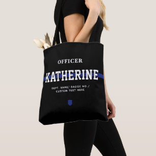 Personalized Police Officer Thin Blue Line Tote Bag