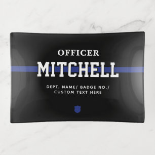 Personalized Police Officer Thin Blue Line Trinket Tray