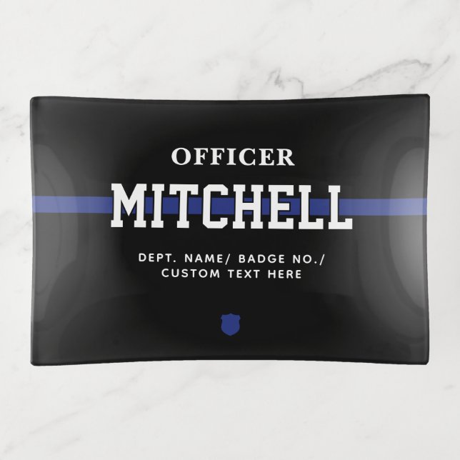 Personalized Police Officer Thin Blue Line Trinket Tray (Front)