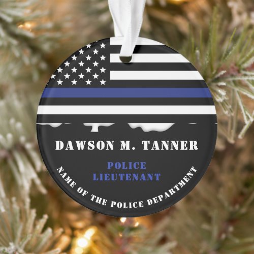 Personalized Police Officer Thin Blue Line US Flag Ornament